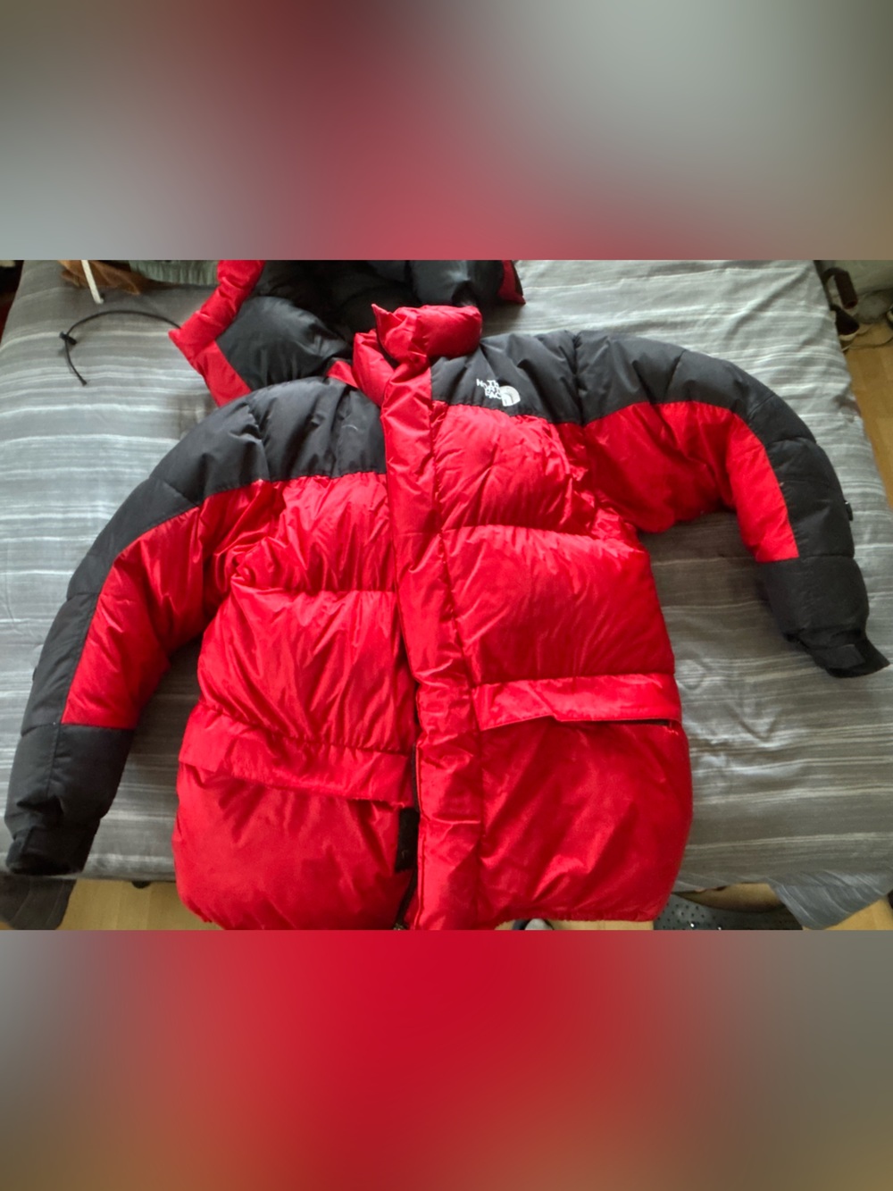 The North Face Red and Black Puffer Coat